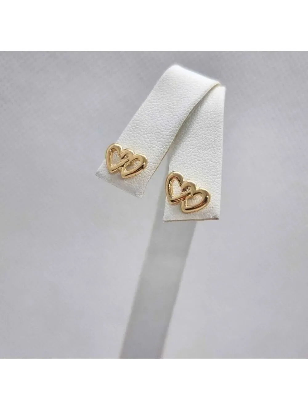 NEW   Brazilian 18k Gold Filled Double Hearts Earrings - Studs